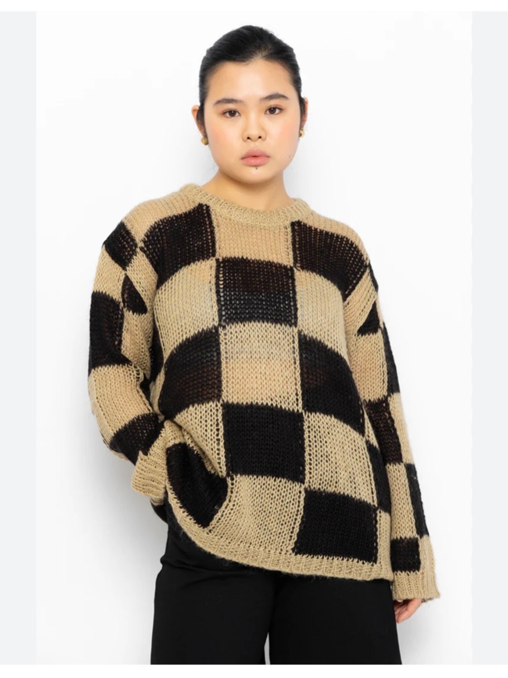 The Open Product Open YY Alpaca Wool Checkered Oversized Sweater O/S
